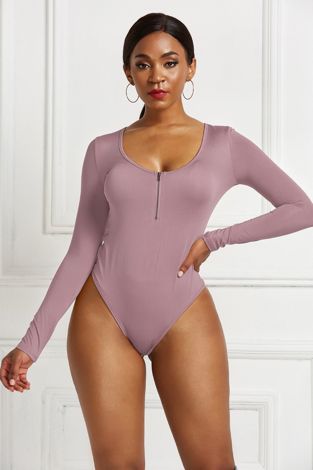 Half Zip Scoop Neck Long Sleeve Bodysuit - Mervyns