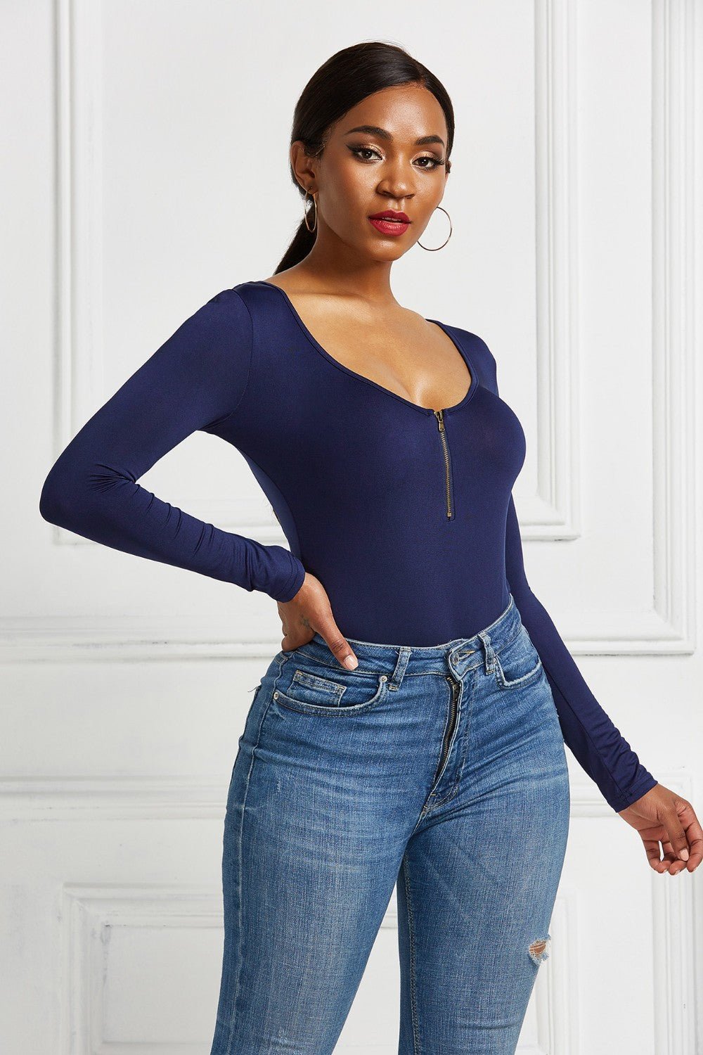 Half Zip Scoop Neck Long Sleeve Bodysuit - Mervyns