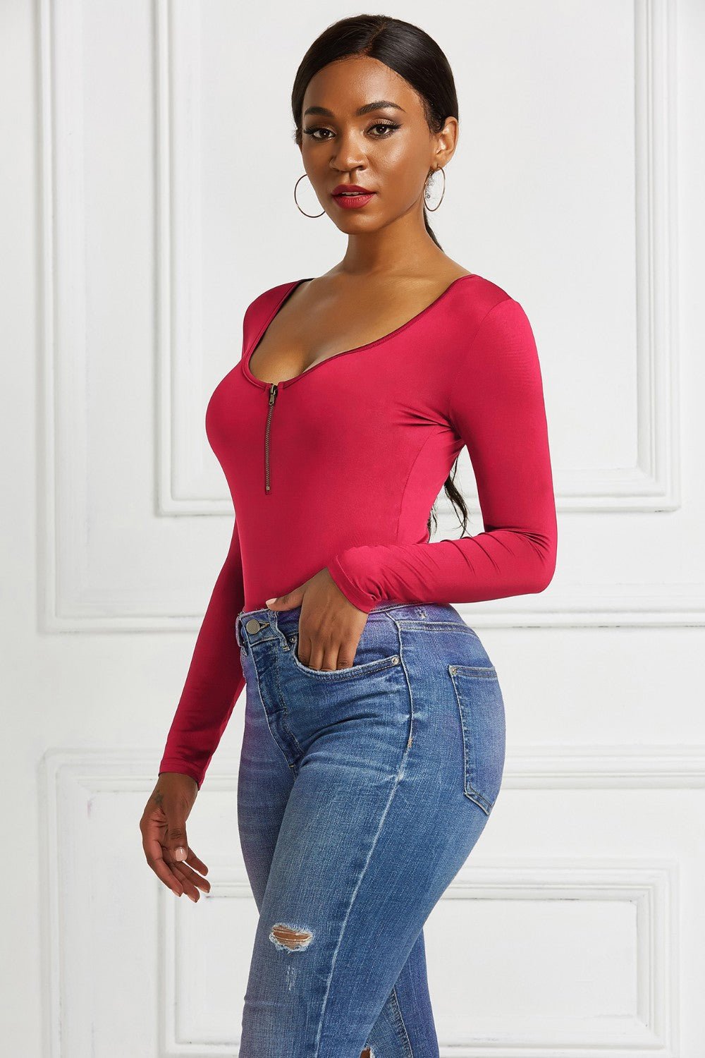 Half Zip Scoop Neck Long Sleeve Bodysuit - Mervyns