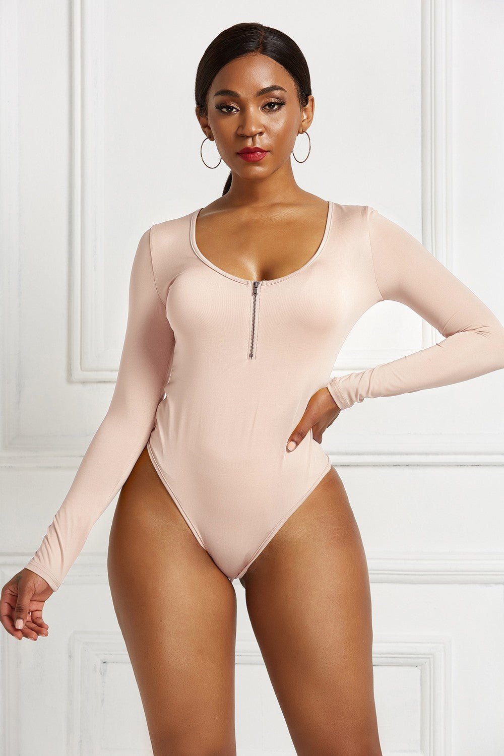 Half Zip Scoop Neck Long Sleeve Bodysuit - Mervyns