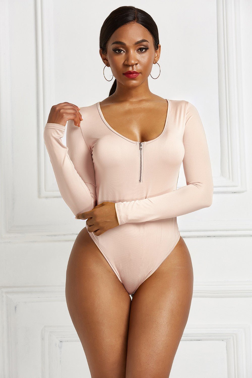 Half Zip Scoop Neck Long Sleeve Bodysuit - Mervyns