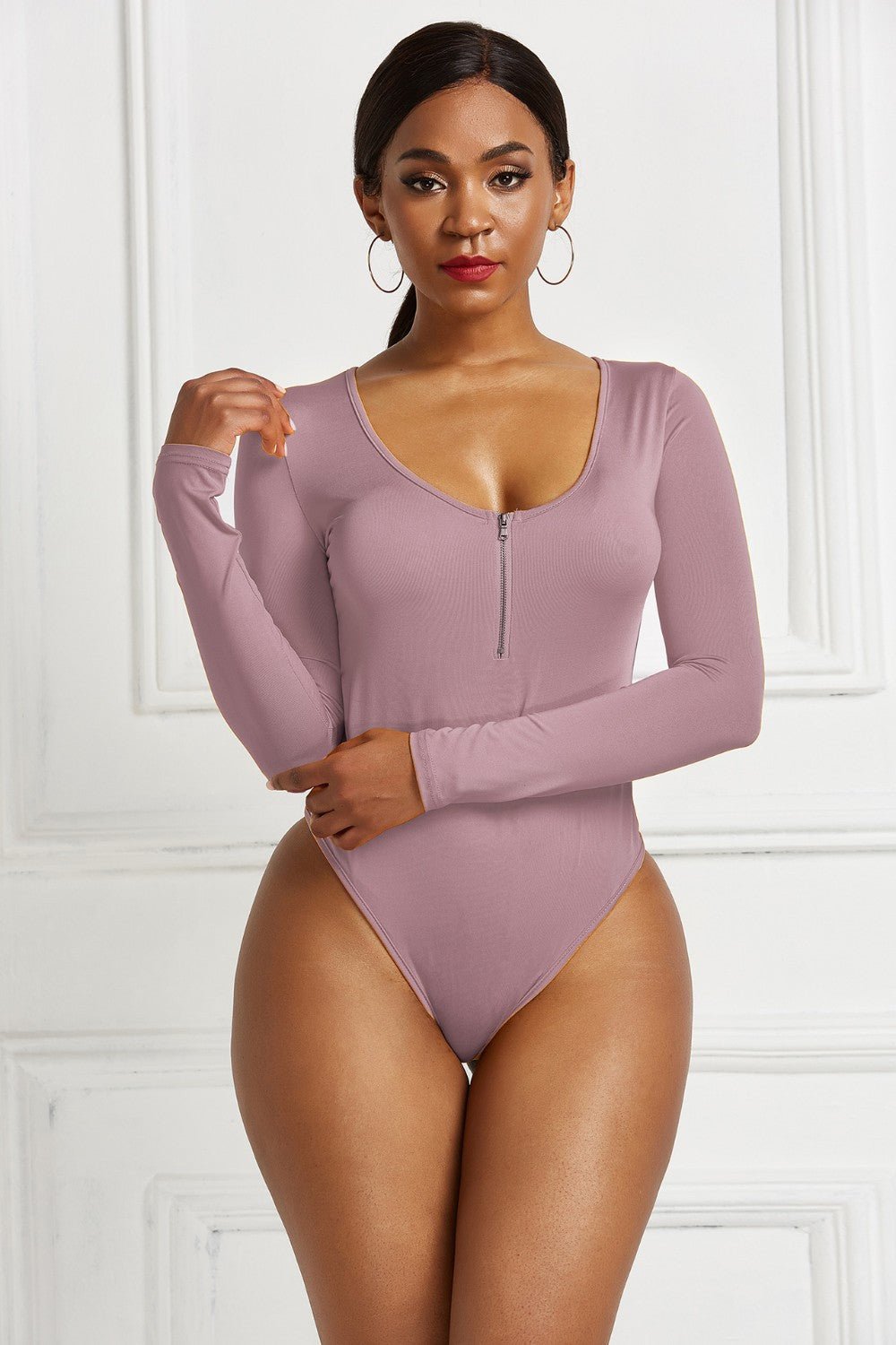 Half Zip Scoop Neck Long Sleeve Bodysuit - Mervyns