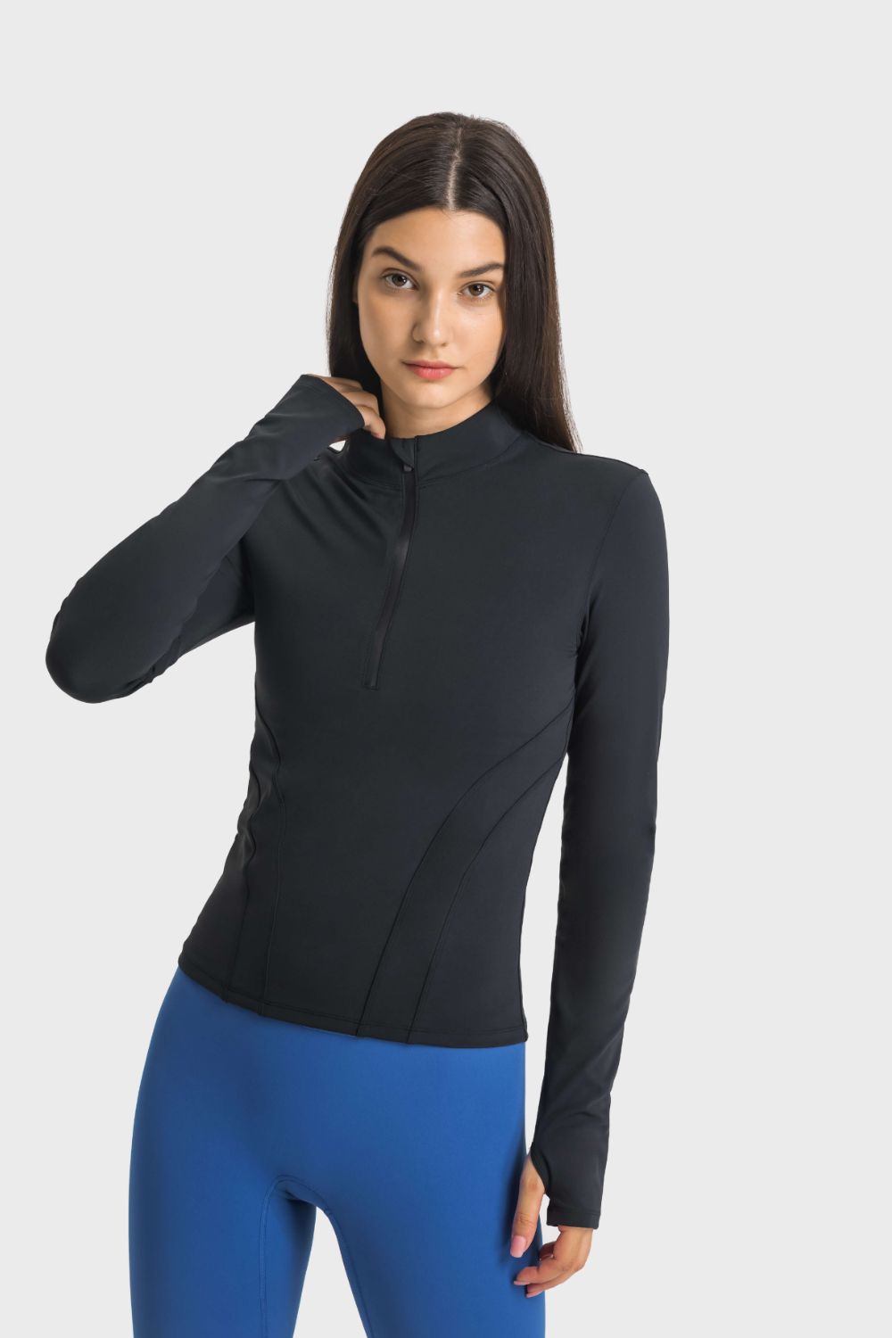 Half Zip Thumbhole Sleeve Sports Top - Mervyns