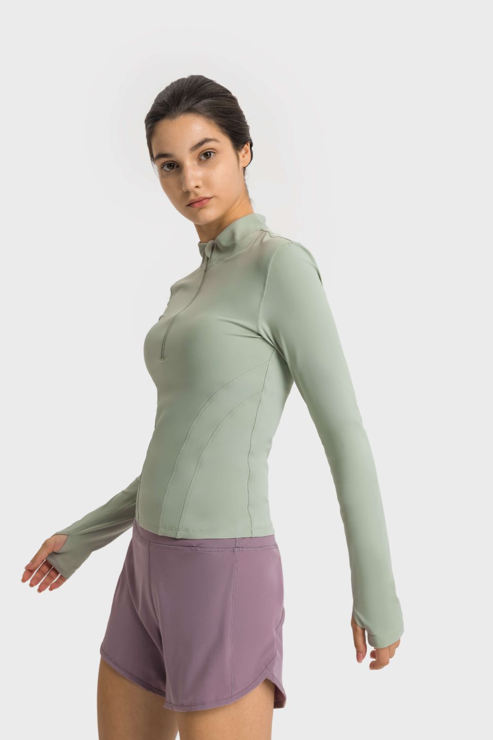 Half Zip Thumbhole Sleeve Sports Top - Mervyns