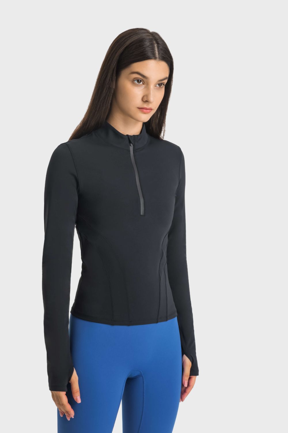 Half Zip Thumbhole Sleeve Sports Top - Mervyns