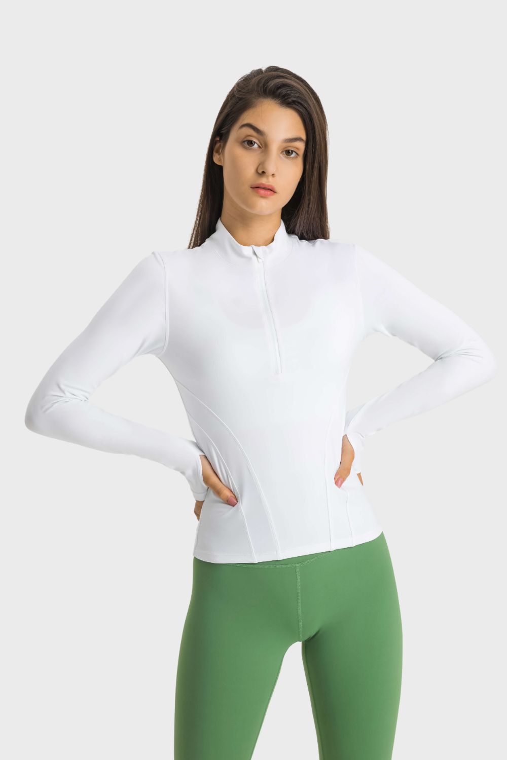 Half Zip Thumbhole Sleeve Sports Top - Mervyns