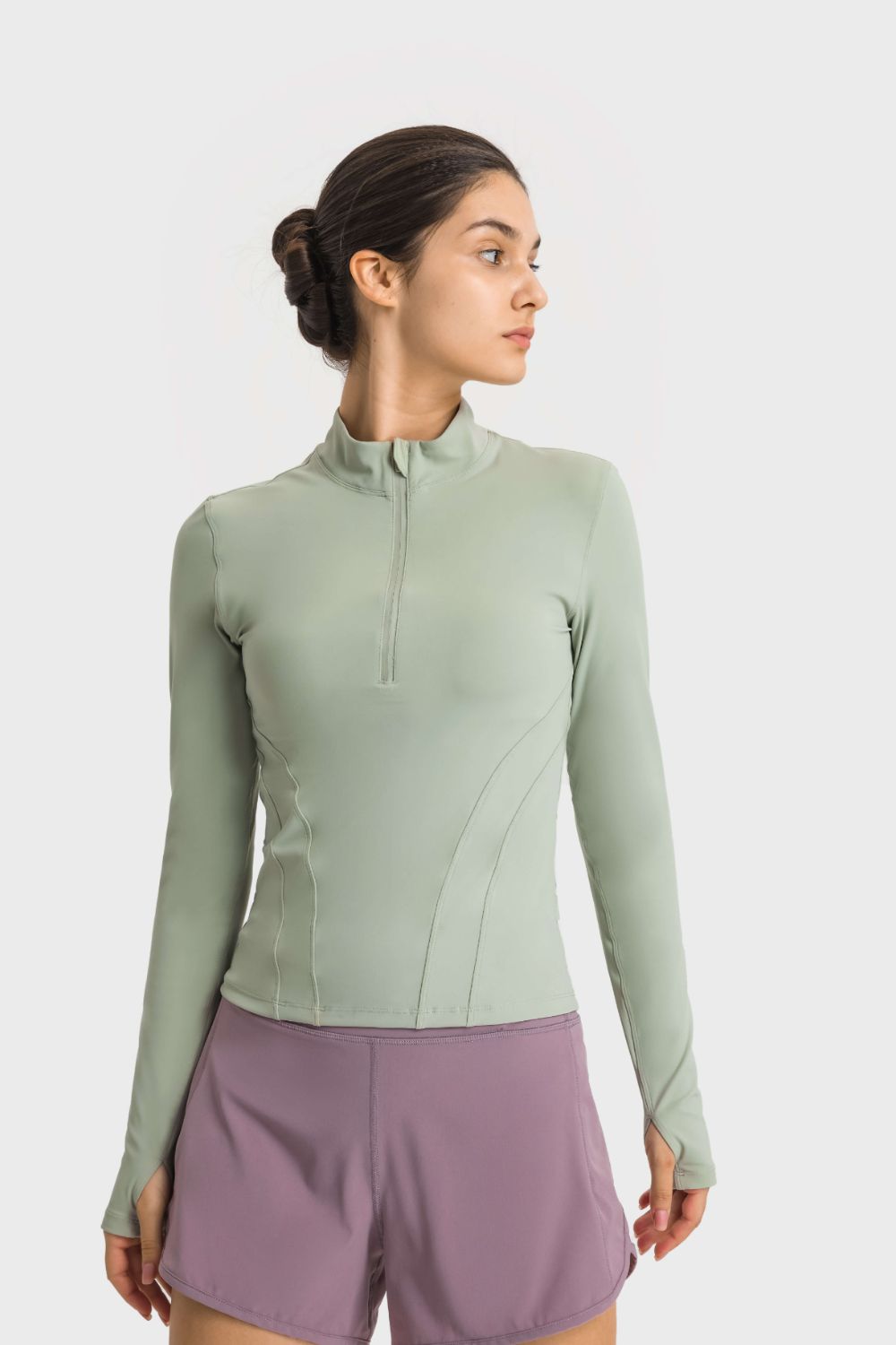 Half Zip Thumbhole Sleeve Sports Top - Mervyns