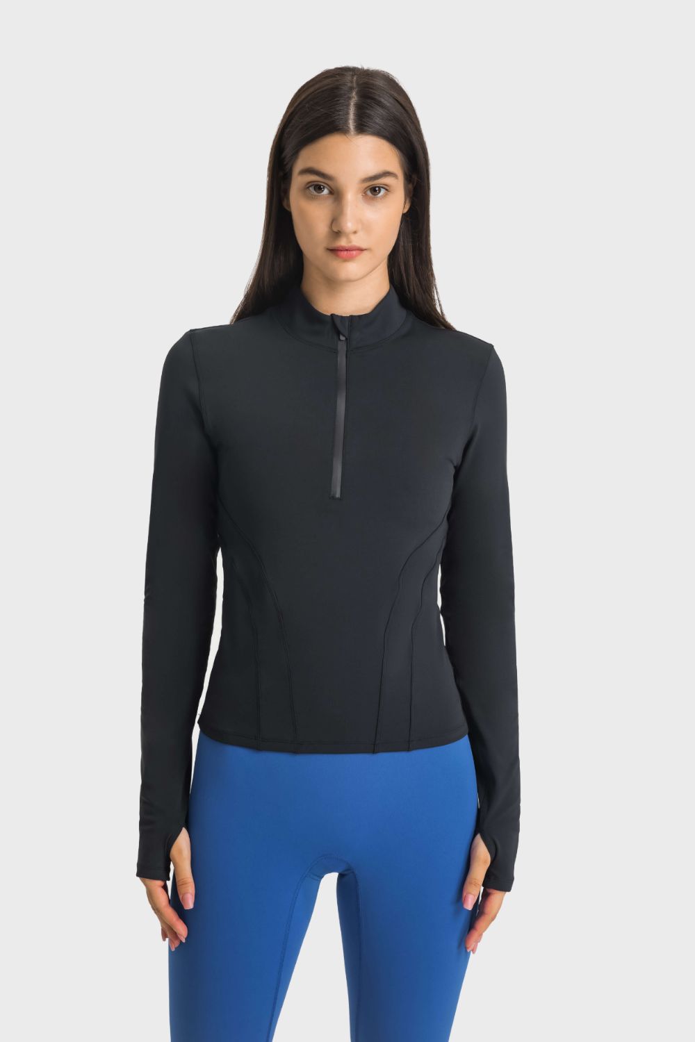 Half Zip Thumbhole Sleeve Sports Top - Mervyns