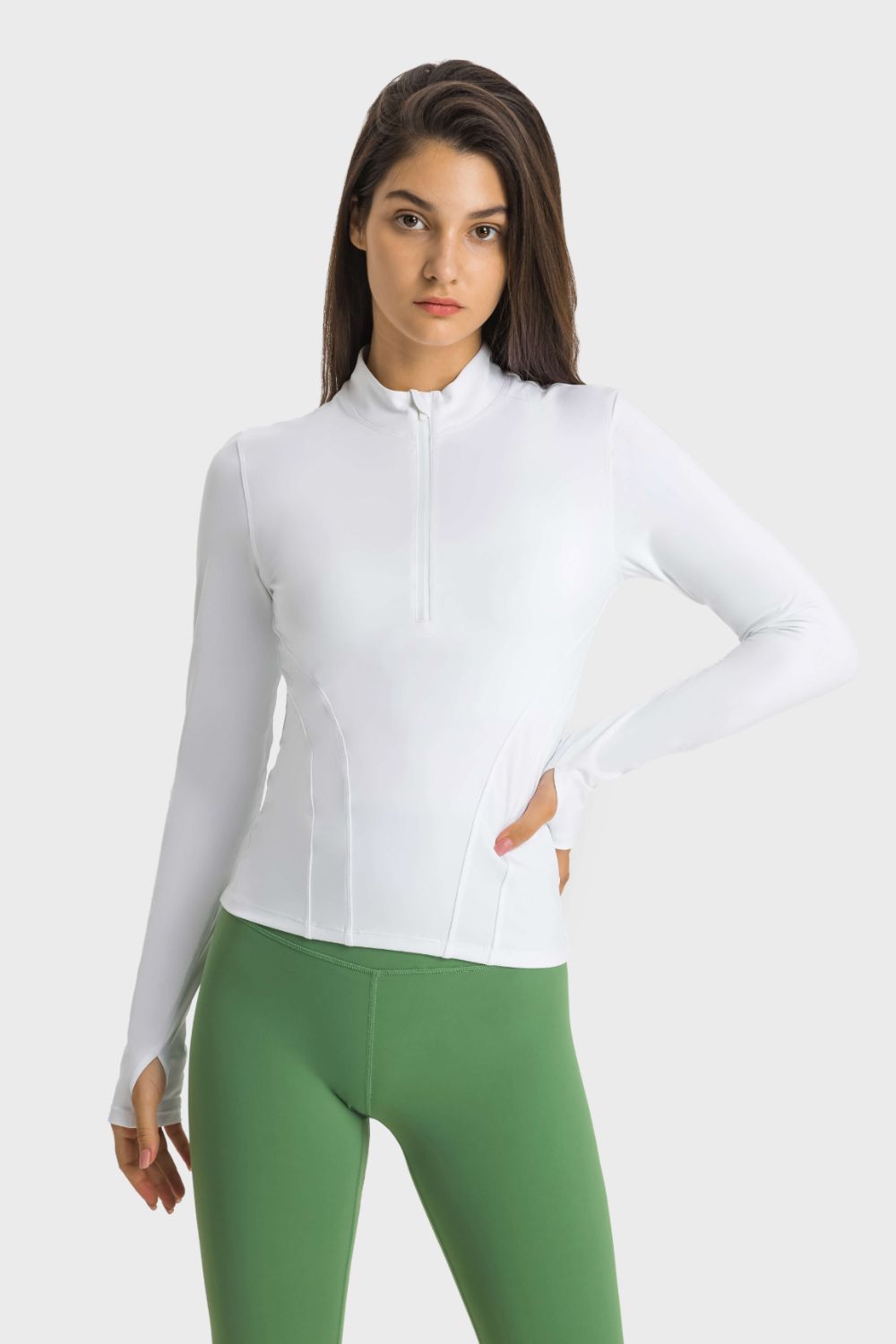 Half Zip Thumbhole Sleeve Sports Top - Mervyns