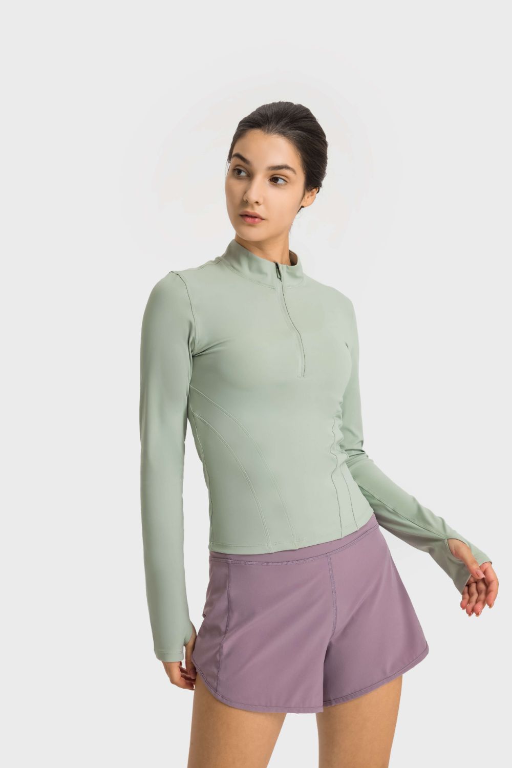 Half Zip Thumbhole Sleeve Sports Top - Mervyns