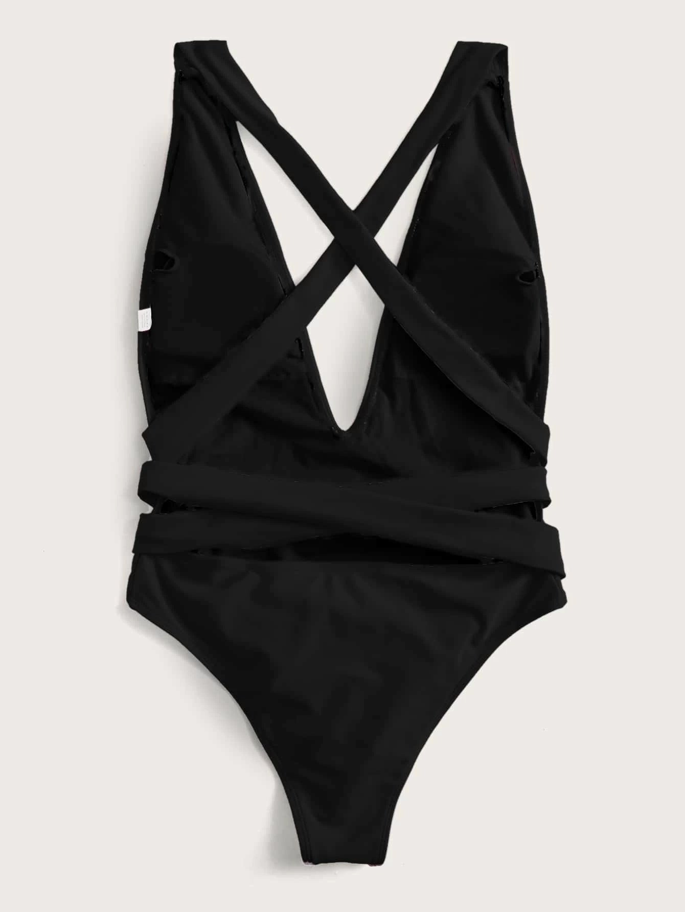 Halter Neck Deep V Tied One - Piece Swimsuit - Mervyns