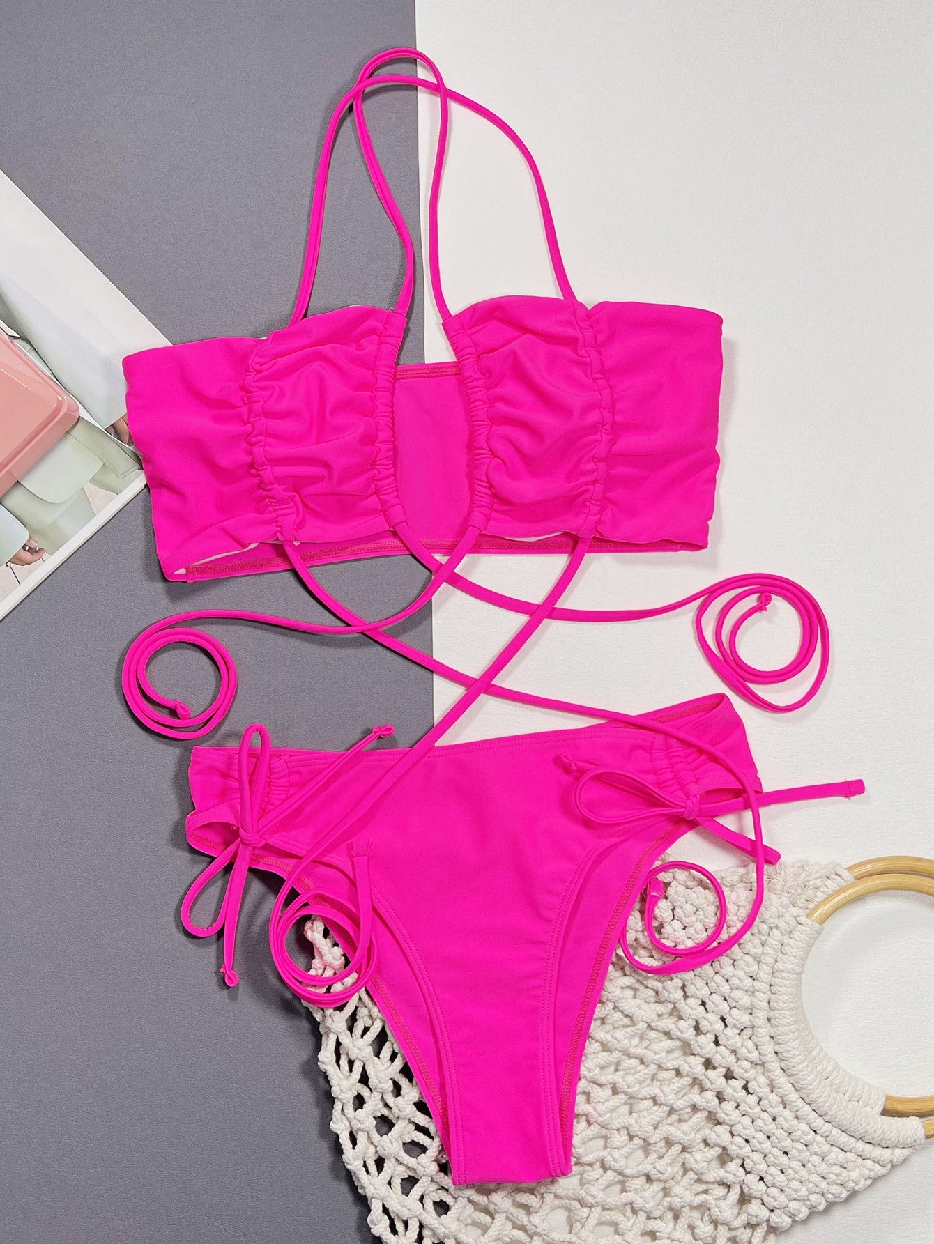 Halter Neck Drawstring Detail Bikini Set - Mervyns