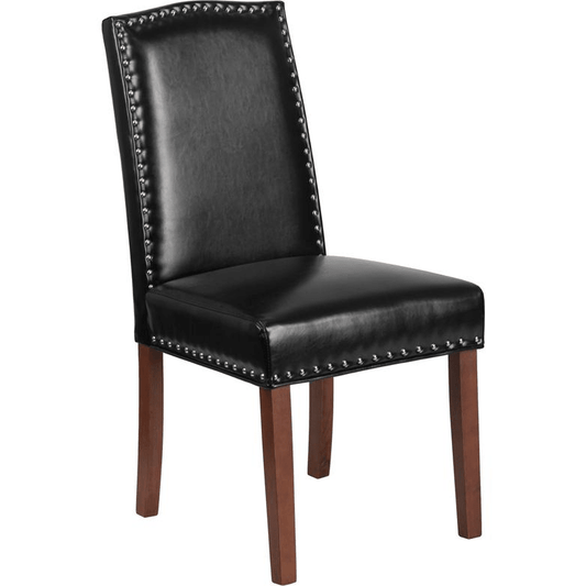 Hampton Hill Black LeatherSoft Parsons Chair with Silver Accent Nail Trim - Mervyns