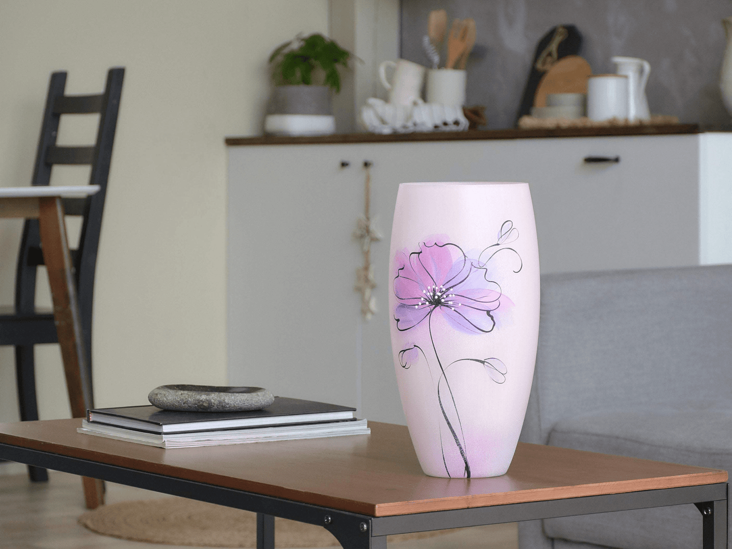 Handpainted Glass Vase for Flowers | Painted Art Glass Oval Vase | Interior Design Gentle Room Decor | Table vase 12 inch - Mervyns