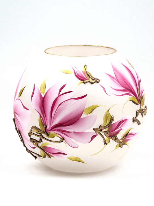 Handpainted Glass Vase | Painted Pink Flowers Art Glass Round Vase | Interior Design Home Room Decor | Table vase 6 inch - Mervyns