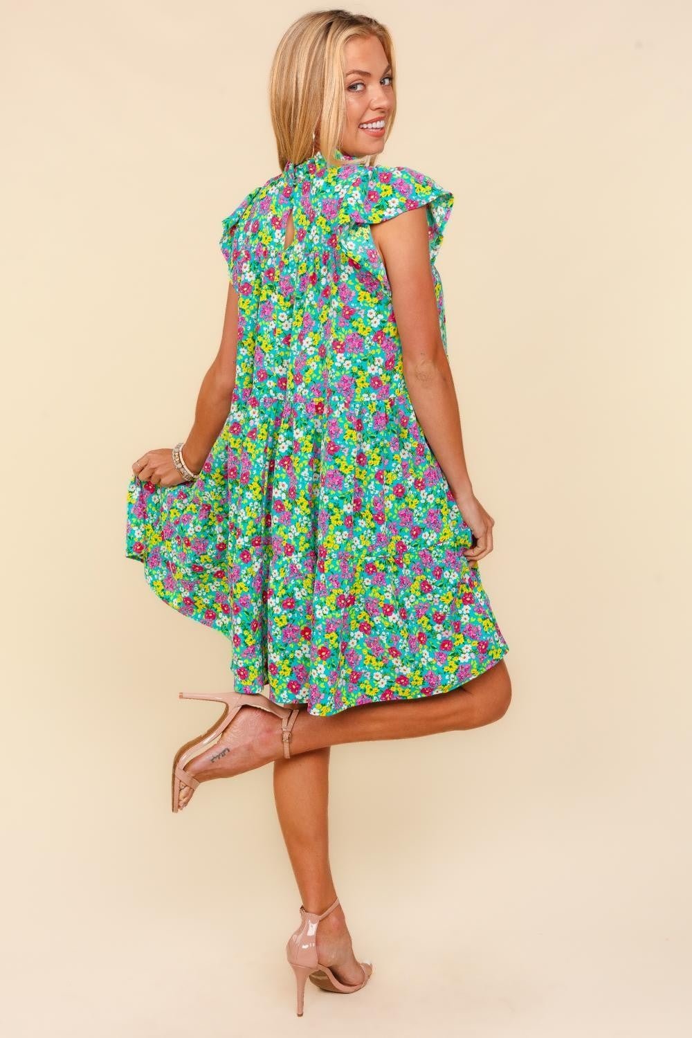 Haptics Frilled Mock Neck Ditsy Floral Dress - Mervyns