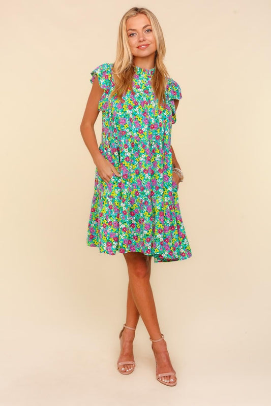 Haptics Frilled Mock Neck Ditsy Floral Dress - Mervyns