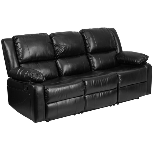 Harmony Series Black LeatherSoft Sofa with Two Built - In Recliners - Mervyns