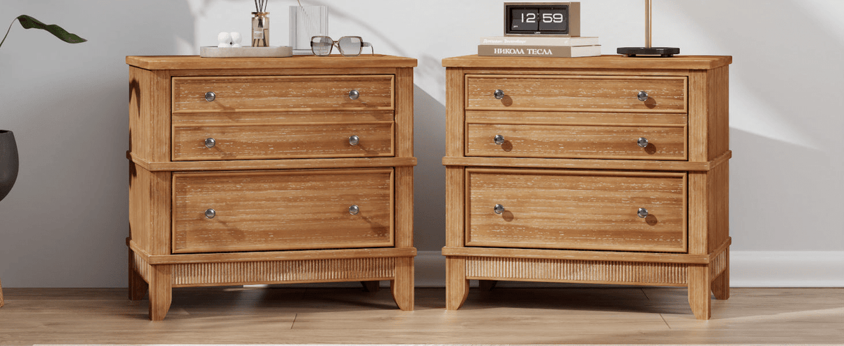Hazel 3-Drawer Side Table for Living Room, Hallway, Entryway, Natural Solid Wood - Mervyns
