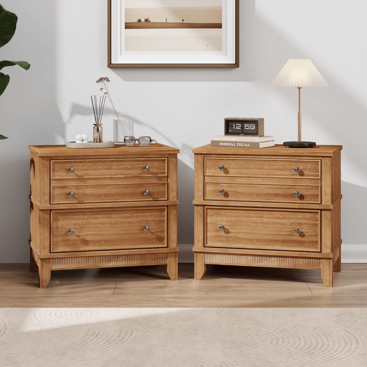 Hazel 3-Drawer Side Table for Living Room, Hallway, Entryway, Natural Solid Wood - Mervyns