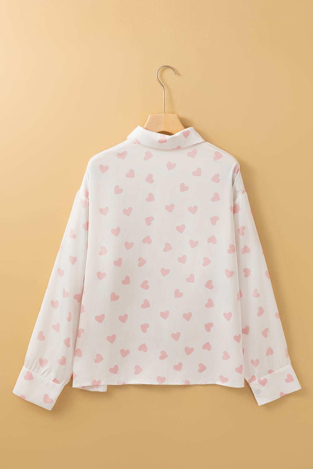 Heart Print Collared Neck Long Sleeve Shirt - Mervyns