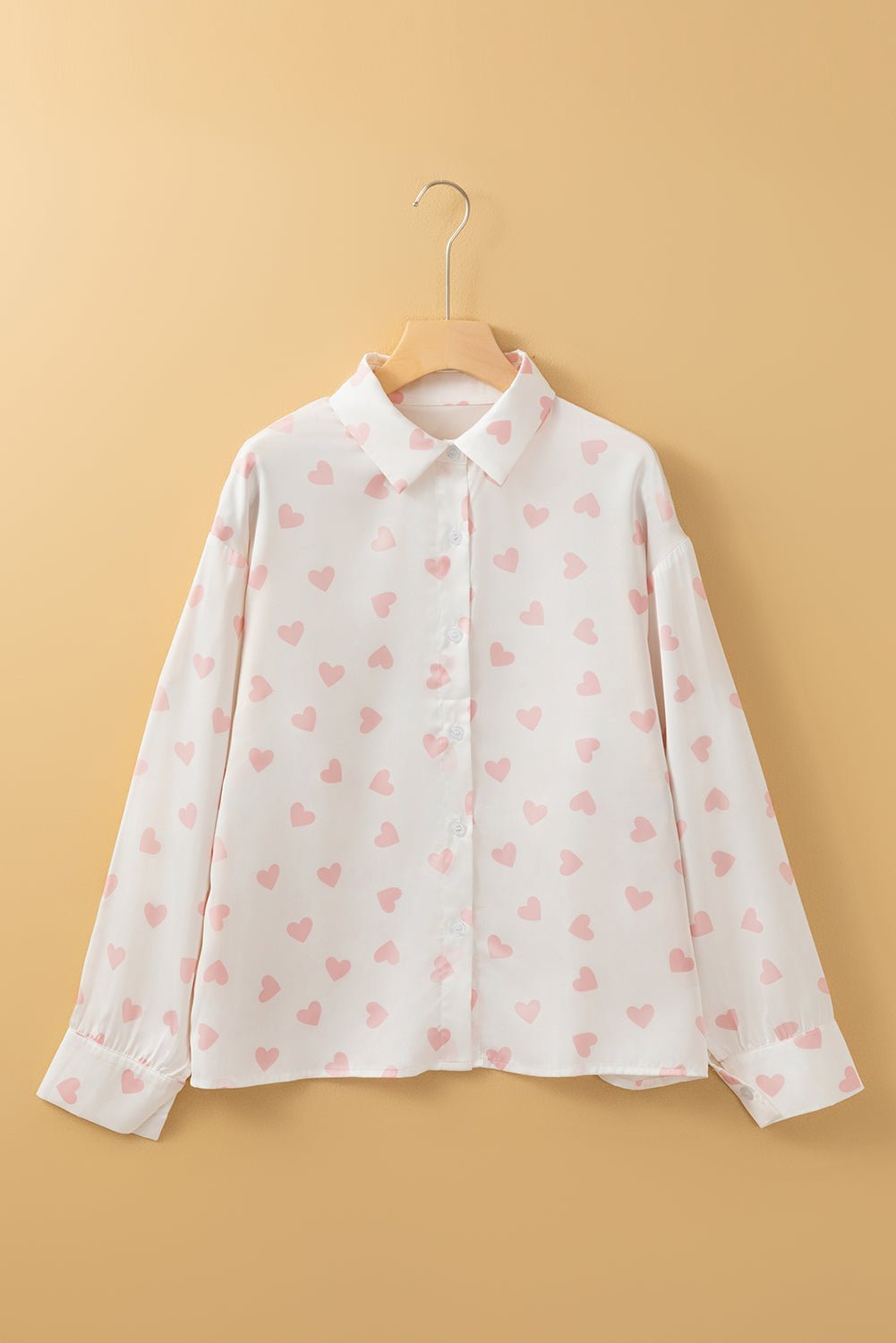 Heart Print Collared Neck Long Sleeve Shirt - Mervyns