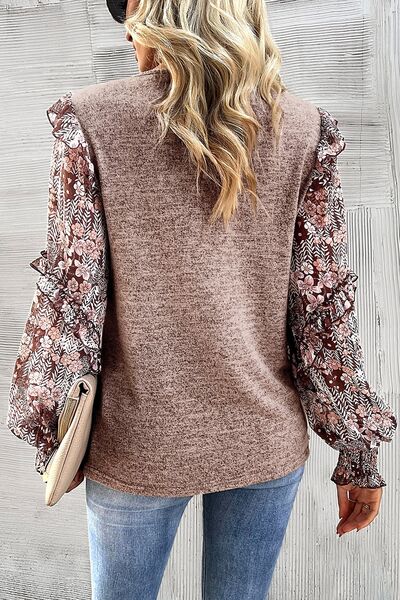 Heathered Floral Frill Lantern Sleeve Blouse - Mervyns