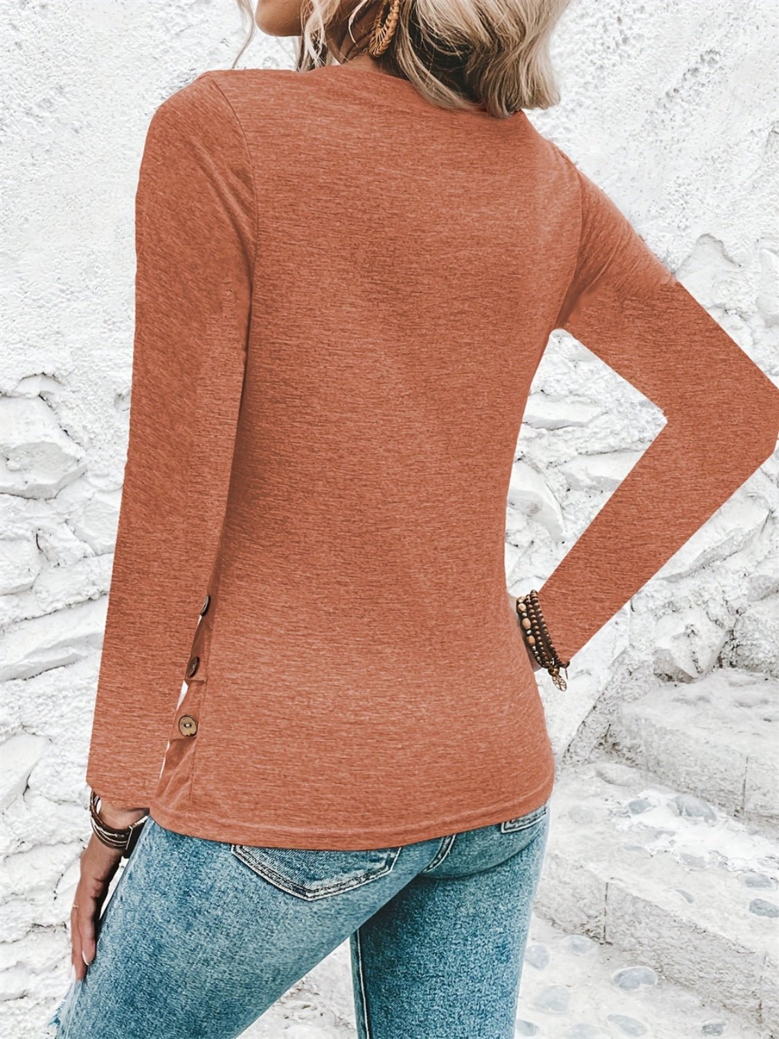 Heathered V - Neck Long Sleeve T-Shirt - Mervyns