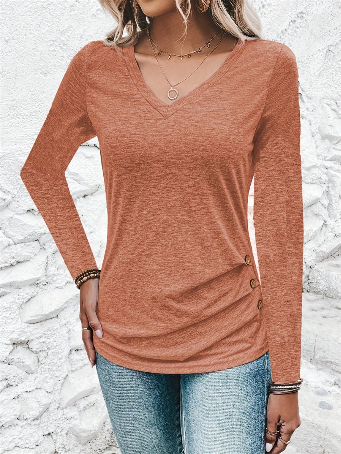 Heathered V - Neck Long Sleeve T-Shirt - Mervyns