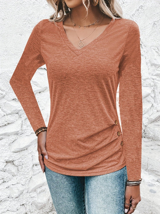 Heathered V - Neck Long Sleeve T-Shirt - Mervyns