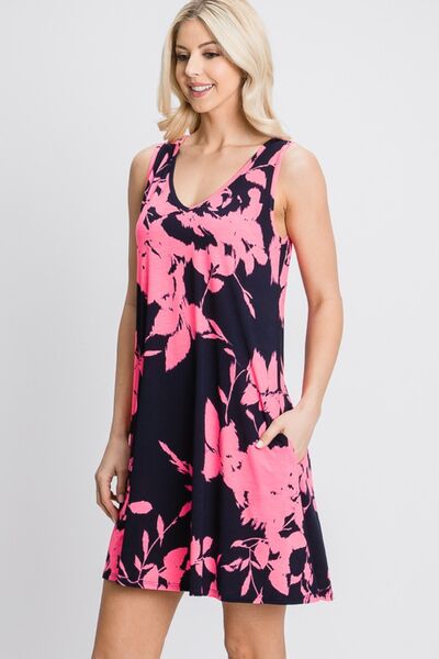 Heimish Full Size Floral V - Neck Tank Dress with Pockets - Mervyns