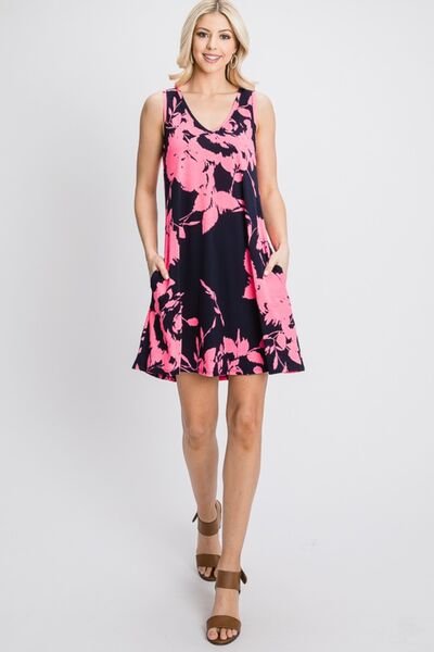 Heimish Full Size Floral V - Neck Tank Dress with Pockets - Mervyns