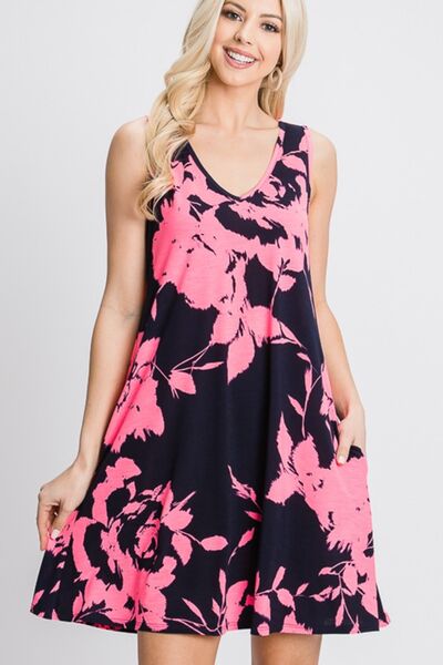 Heimish Full Size Floral V - Neck Tank Dress with Pockets - Mervyns