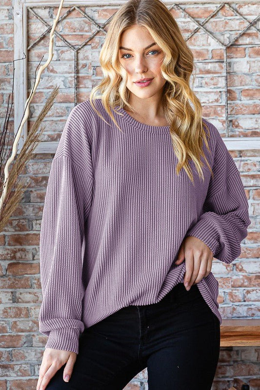 Heimish Full Size Round Neck Dropped Shoulder Blouse - Mervyns