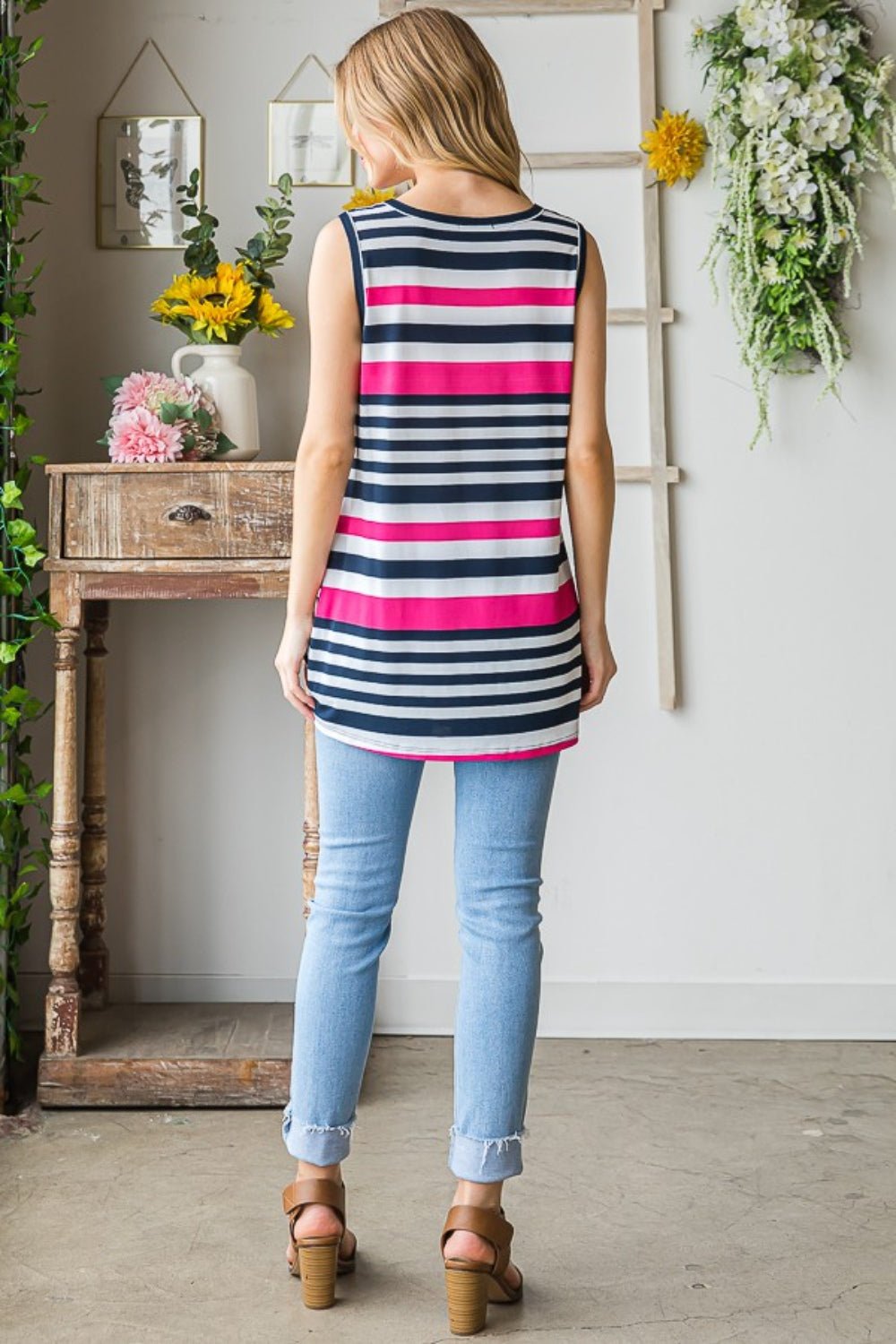 Heimish Full Size Striped Twist Knot Round Neck Tank - Mervyns