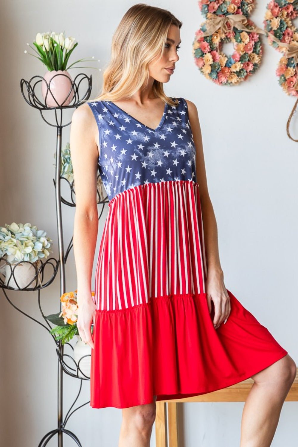 Heimish Full Size US Flag Theme Contrast Tank Dress - Mervyns