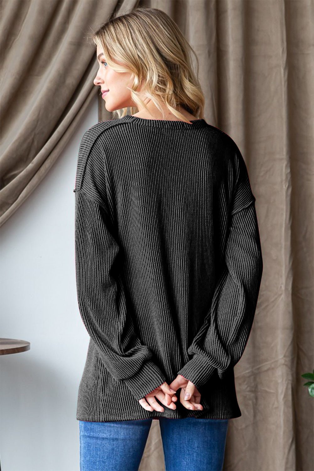 Heimish Ribbed Exposed Seam Long Sleeve T-Shirt - Mervyns