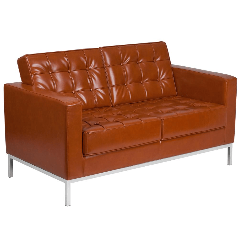 HERCULES Lacey Series Contemporary Cognac LeatherSoft Loveseat with Stainless Steel Frame - Mervyns