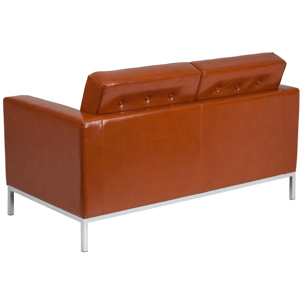 HERCULES Lacey Series Contemporary Cognac LeatherSoft Loveseat with Stainless Steel Frame - Mervyns