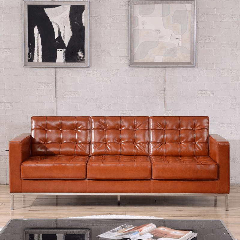 HERCULES Lacey Series Contemporary Cognac LeatherSoft Sofa with Stainless Steel Frame - Mervyns