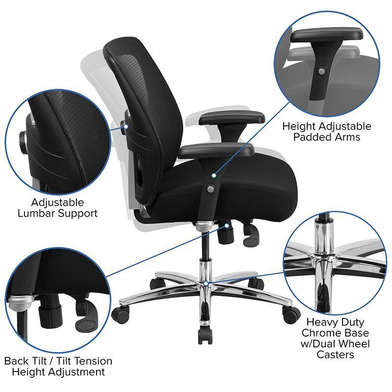 HERCULES Series 24/7 Intensive Use Big & Tall 500 lb. Rated Black Mesh Executive Ergonomic Office Chair with Ratchet Back - Mervyns