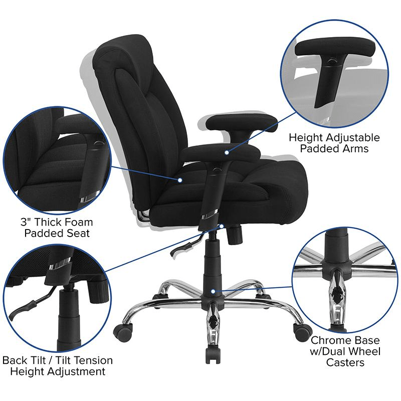 HERCULES Series Big & Tall 400 lb. Rated Black Fabric Deep Tufted Swivel Ergonomic Task Office Chair with Adjustable Arms - Mervyns