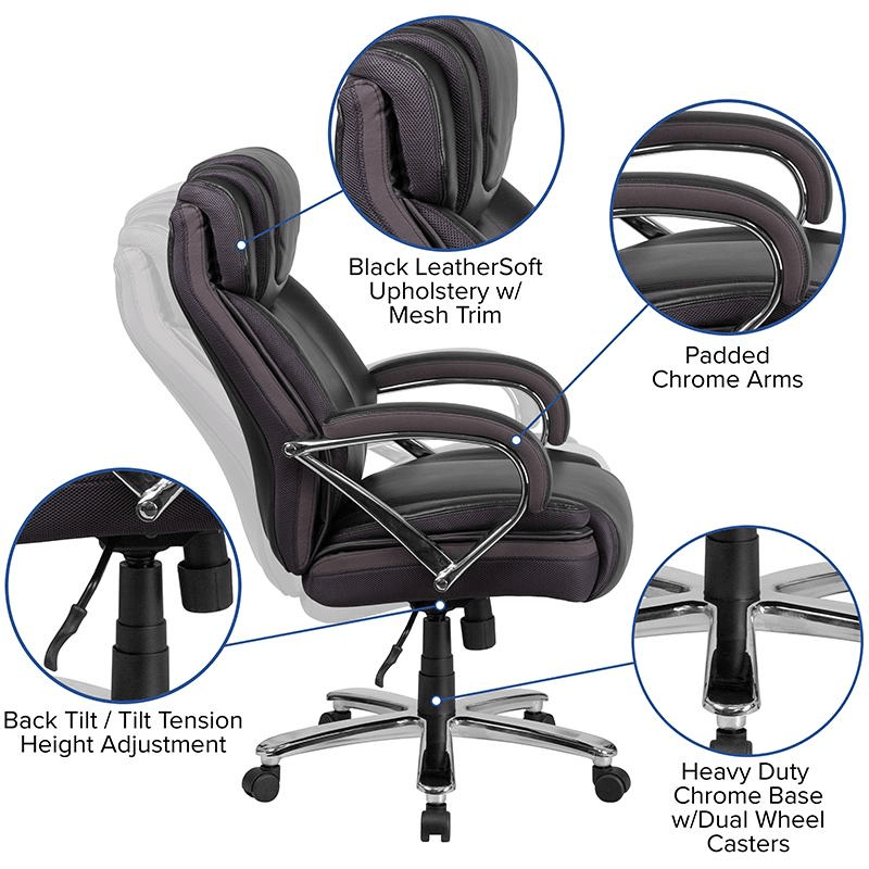 HERCULES Series Big & Tall 500 lb. Rated Black LeatherSoft Executive Swivel Ergonomic Office Chair with Extra Wide Seat - Mervyns