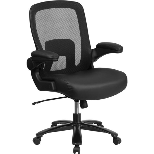 HERCULES Series Big & Tall 500 lb. Rated Black Mesh/LeatherSoft Executive Ergonomic Office Chair with Adjustable Lumbar - Mervyns