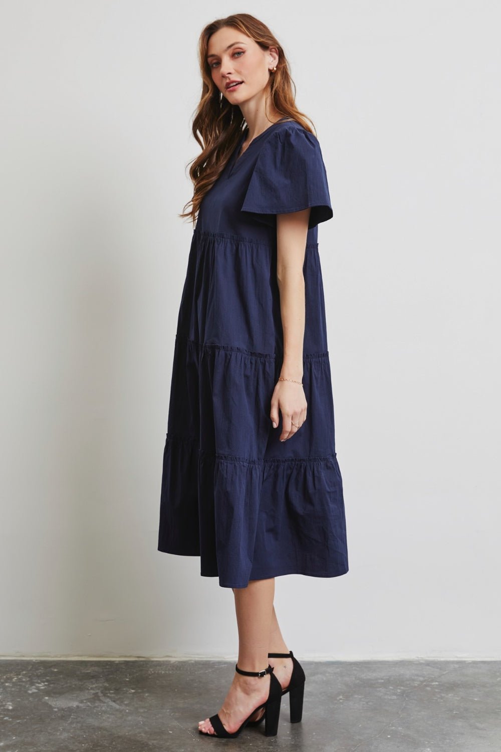 HEYSON Full Size Cotton Poplin Ruffled Tiered Midi Dress - Mervyns