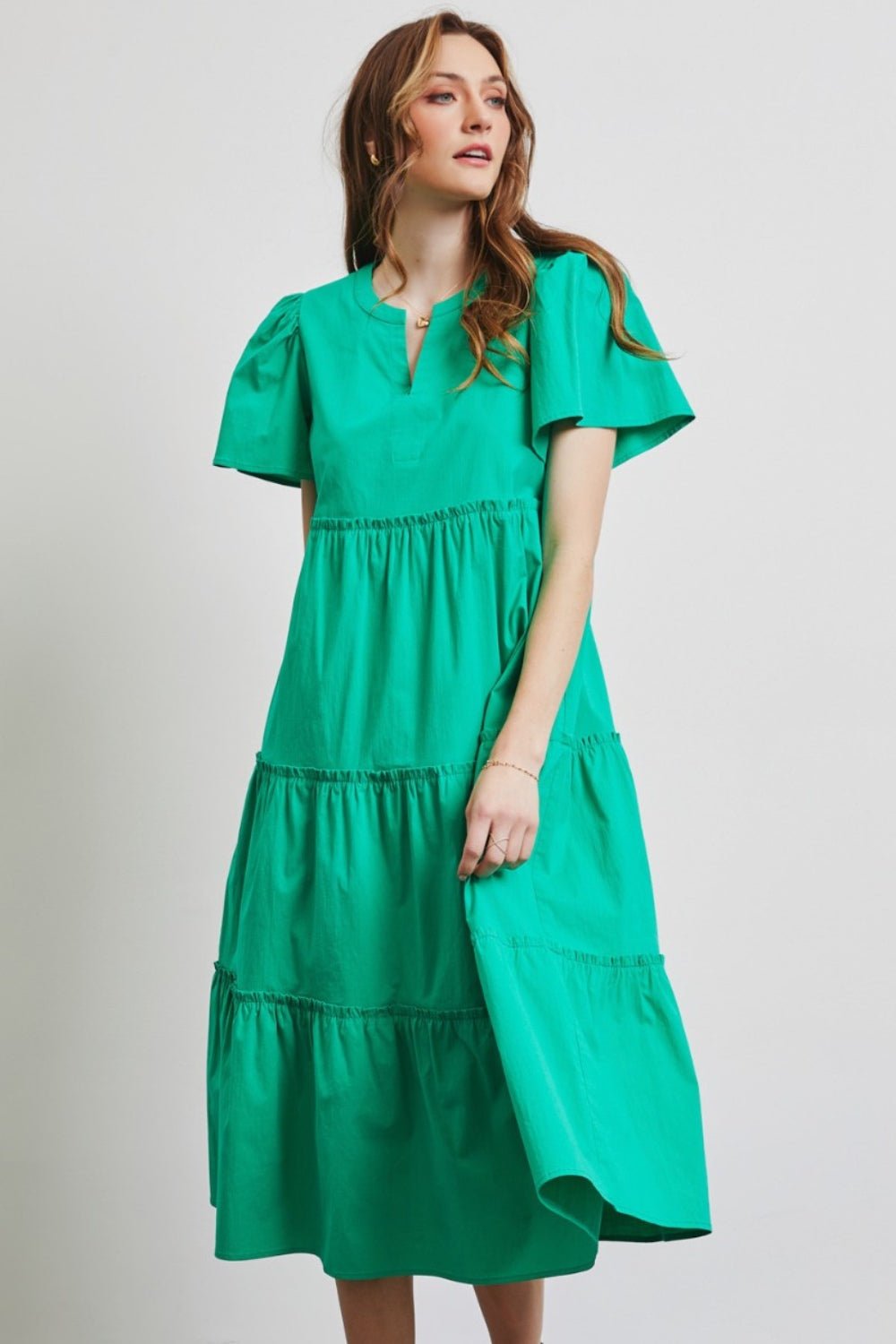 HEYSON Full Size Cotton Poplin Ruffled Tiered Midi Dress - Mervyns