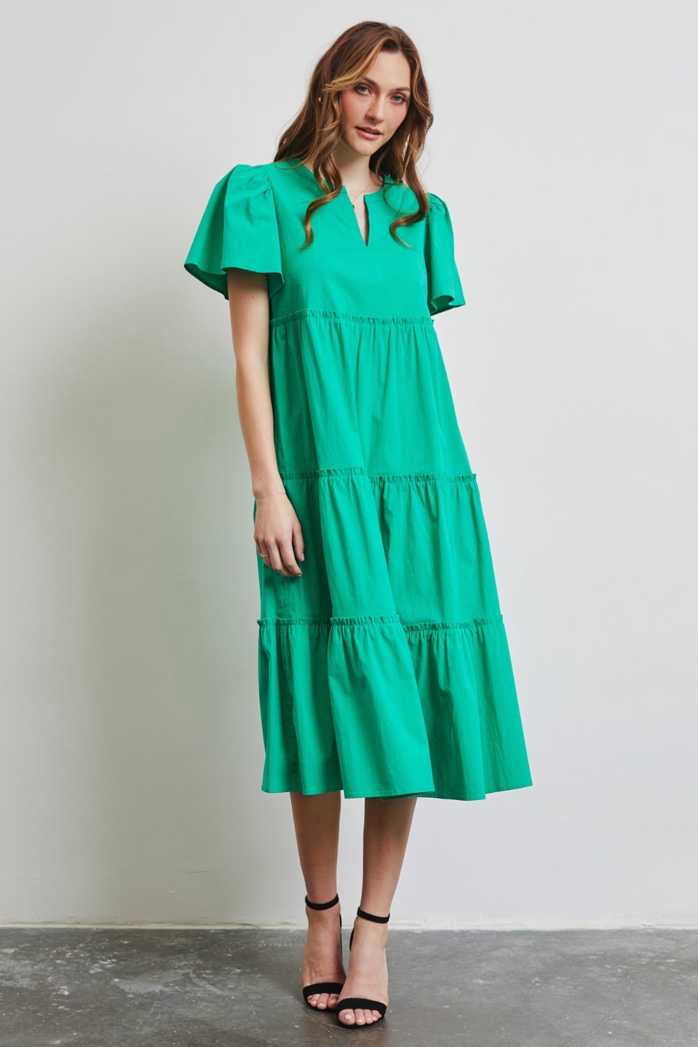 HEYSON Full Size Cotton Poplin Ruffled Tiered Midi Dress - Mervyns