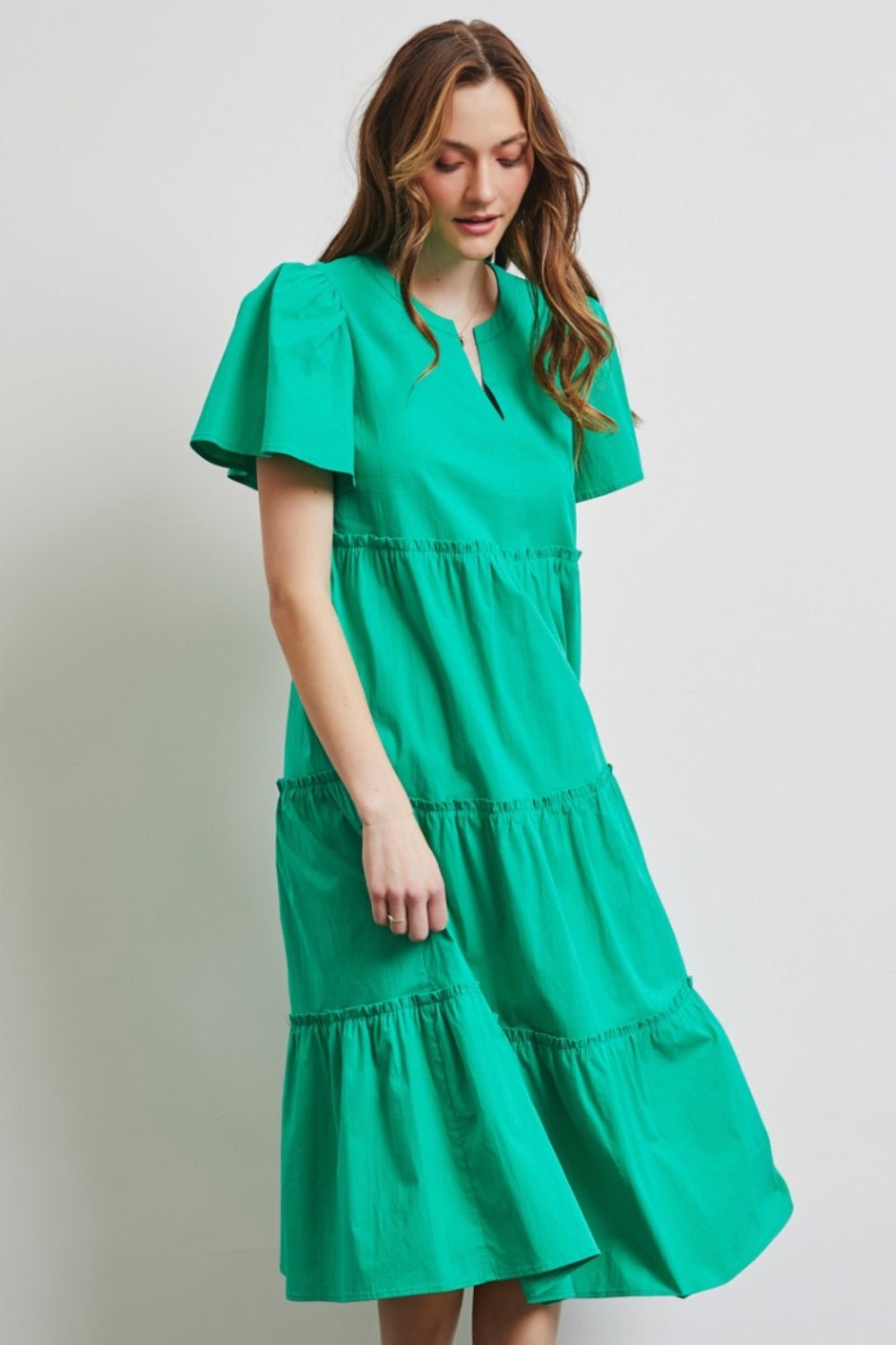 HEYSON Full Size Cotton Poplin Ruffled Tiered Midi Dress - Mervyns