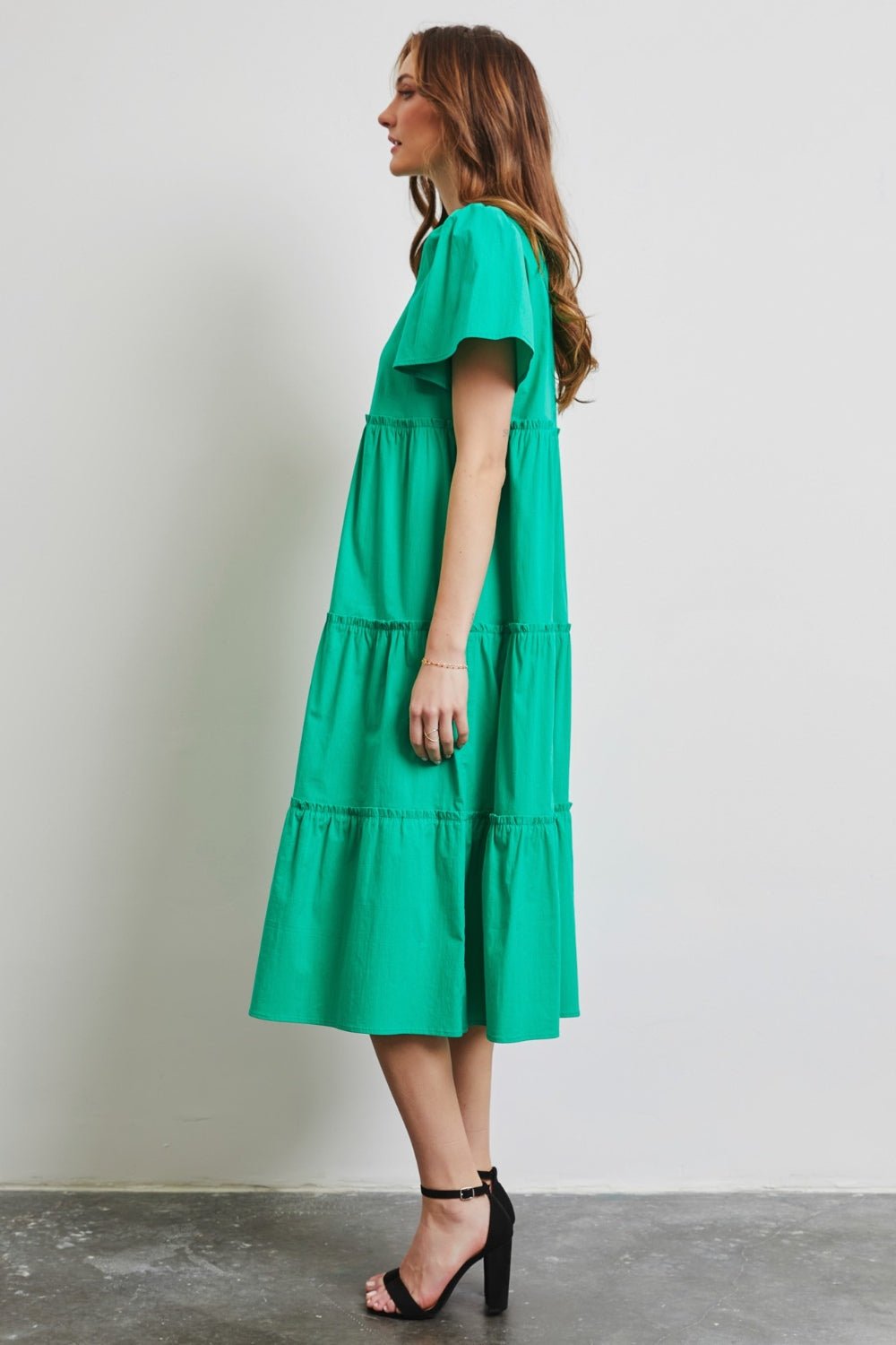 HEYSON Full Size Cotton Poplin Ruffled Tiered Midi Dress - Mervyns