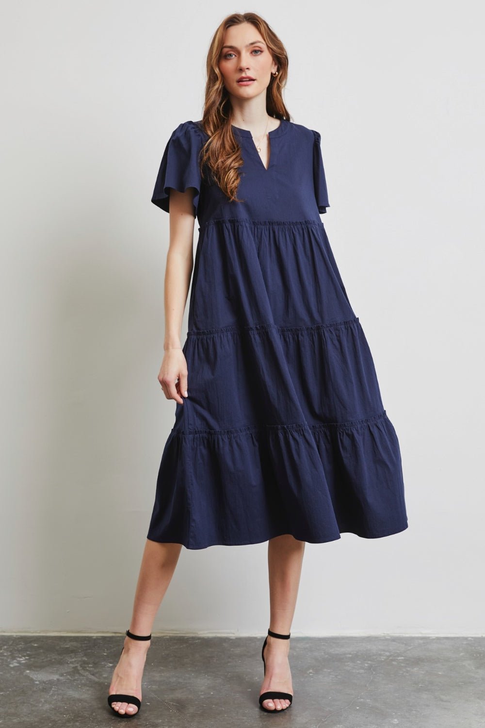 HEYSON Full Size Cotton Poplin Ruffled Tiered Midi Dress - Mervyns